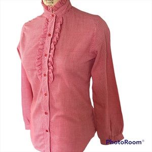 Wrangler Vintage Red Gingham Tuxedo Top size 9/10 Button Down Blouse Long Sleeve